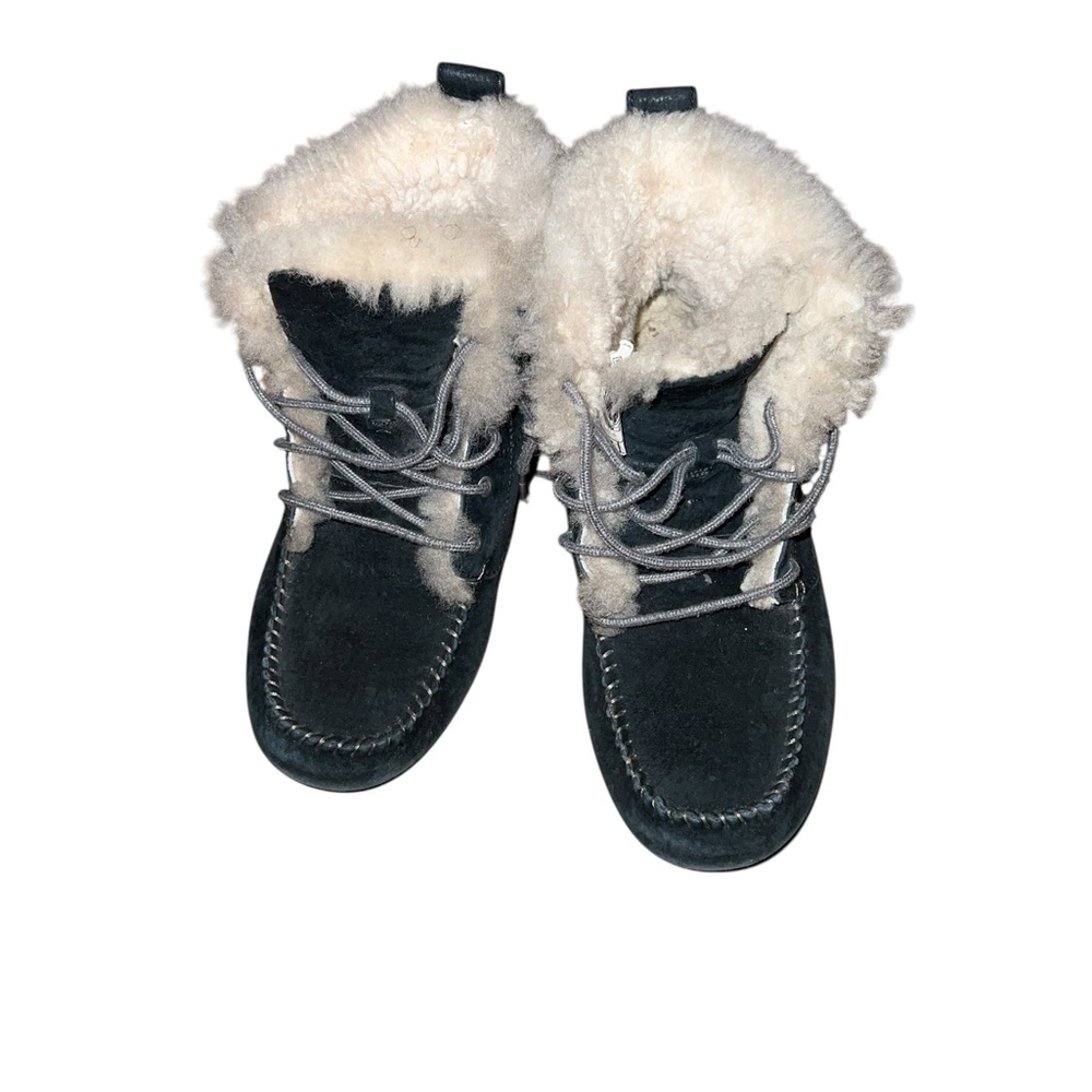 UGG Black Moccasins with Cream Shearling Size 7
